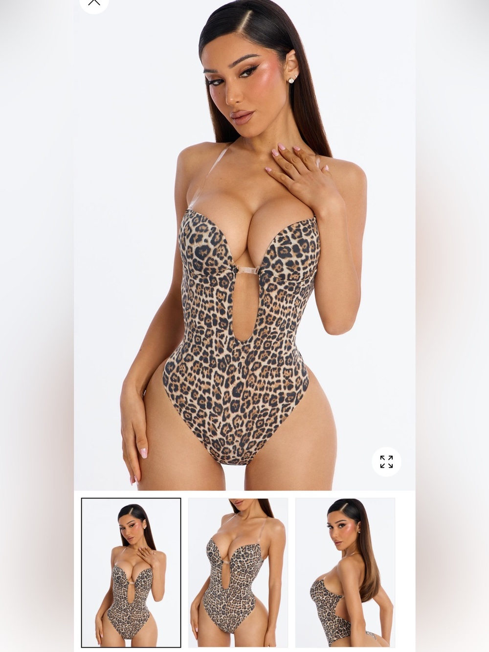 🔥Leopard Print Plunge One-Piece 
 - Nude/Tan